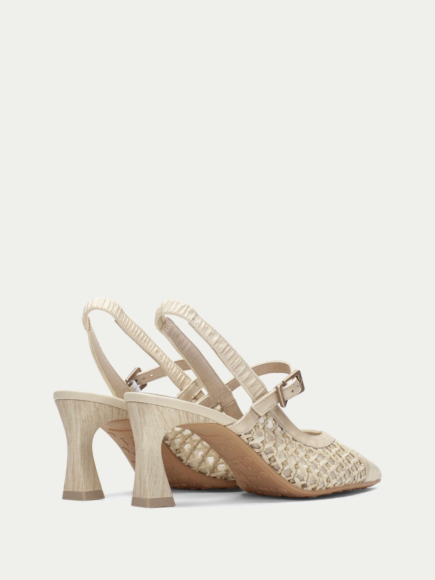 Hispanitas - Cream Pointy Toe Mary Jane Raffia Slingback Heels