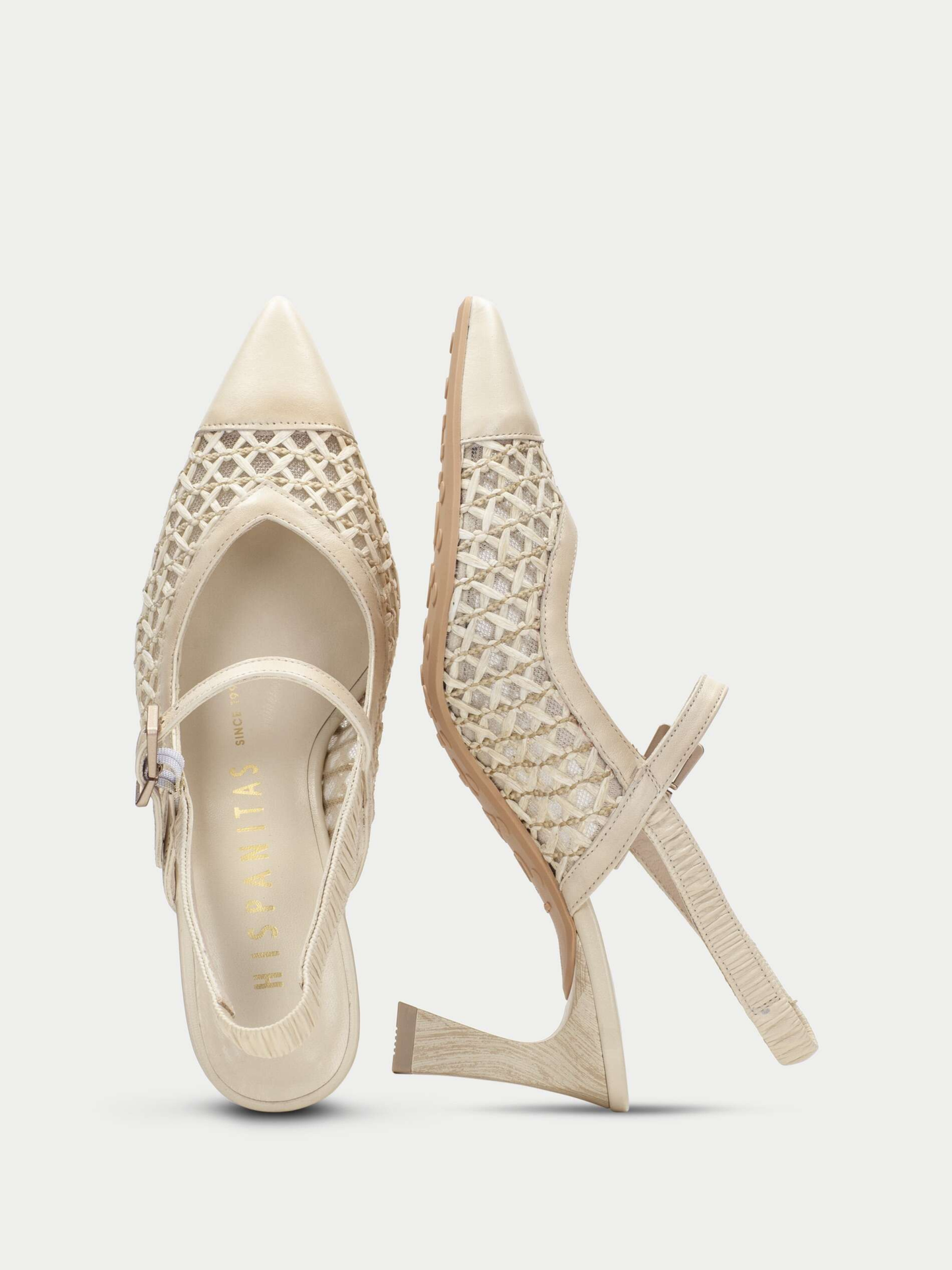 Hispanitas - Cream Pointy Toe Mary Jane Raffia Slingback Heels