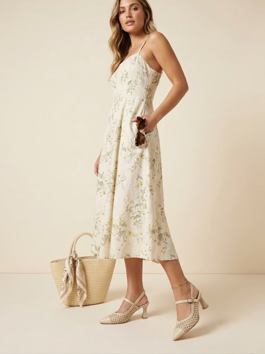 Hispanitas - Cream Pointy Toe Mary Jane Raffia Slingback Heels
