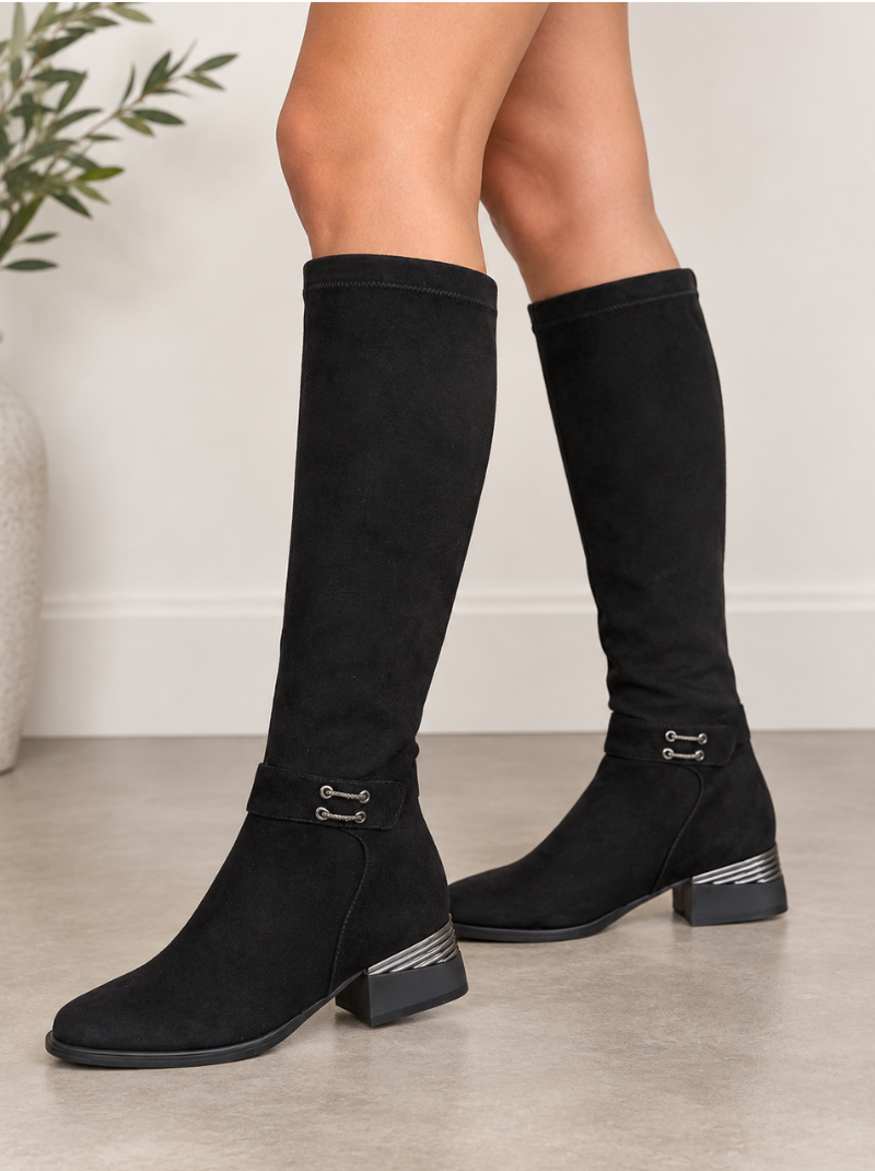 Loretta Vitale - Long Black Suede Square Toe Sock Boot