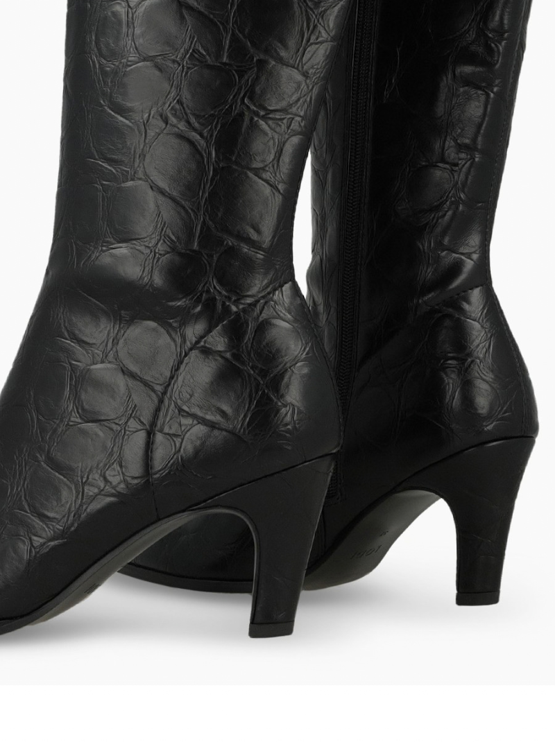 Lodi - Black Leather Matt Croc Long Stretch Boot