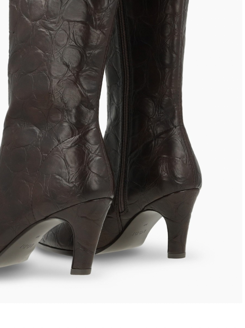 Lodi - Brown Leather Matt Croc Long Stretch Boot