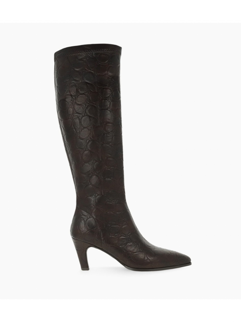 Lodi - Brown Leather Matt Croc Long Stretch Boot
