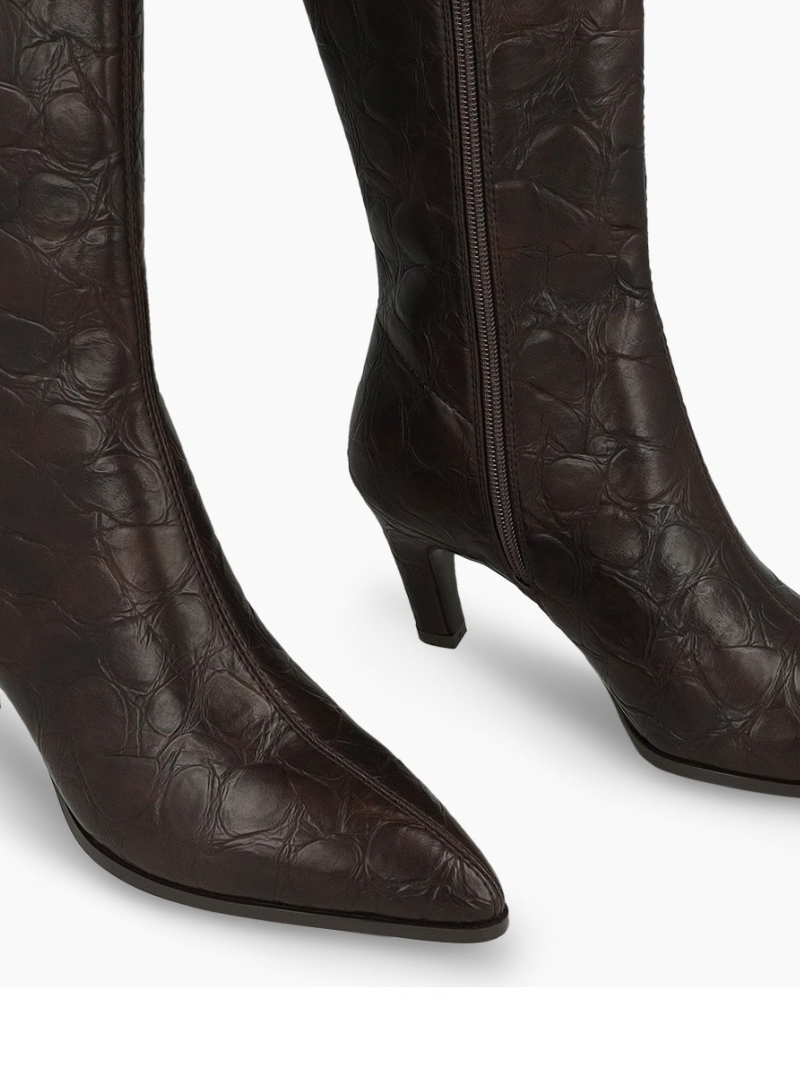 Lodi - Brown Leather Matt Croc Long Stretch Boot