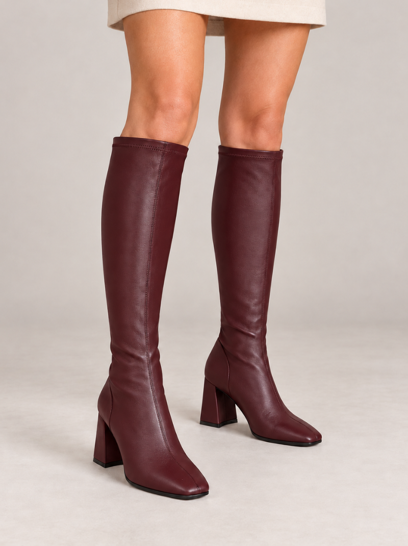 Pedro Anton - Ox-Blood Long Leather Stretch Block Heel Boot