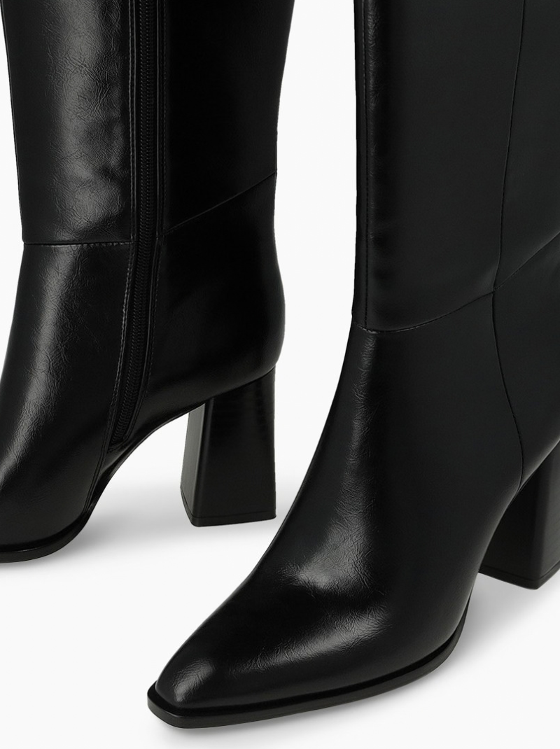 Lodi - Black Nappa Leather Long Block Heel Boot
