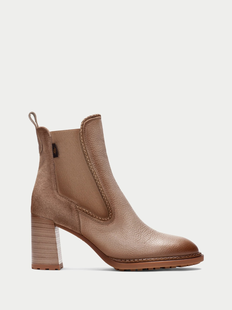 Hispanitas - Dark Beige Leather & Suede Mix Block Heel Boot