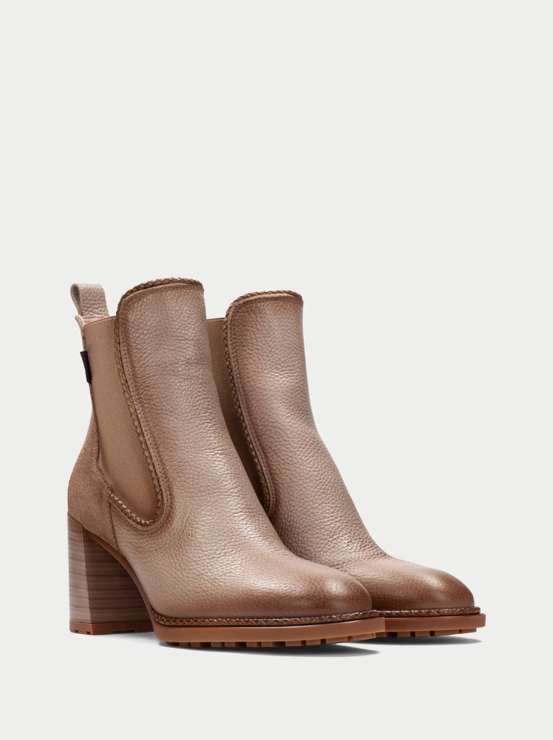 Hispanitas - Dark Beige Leather & Suede Mix Block Heel Boot