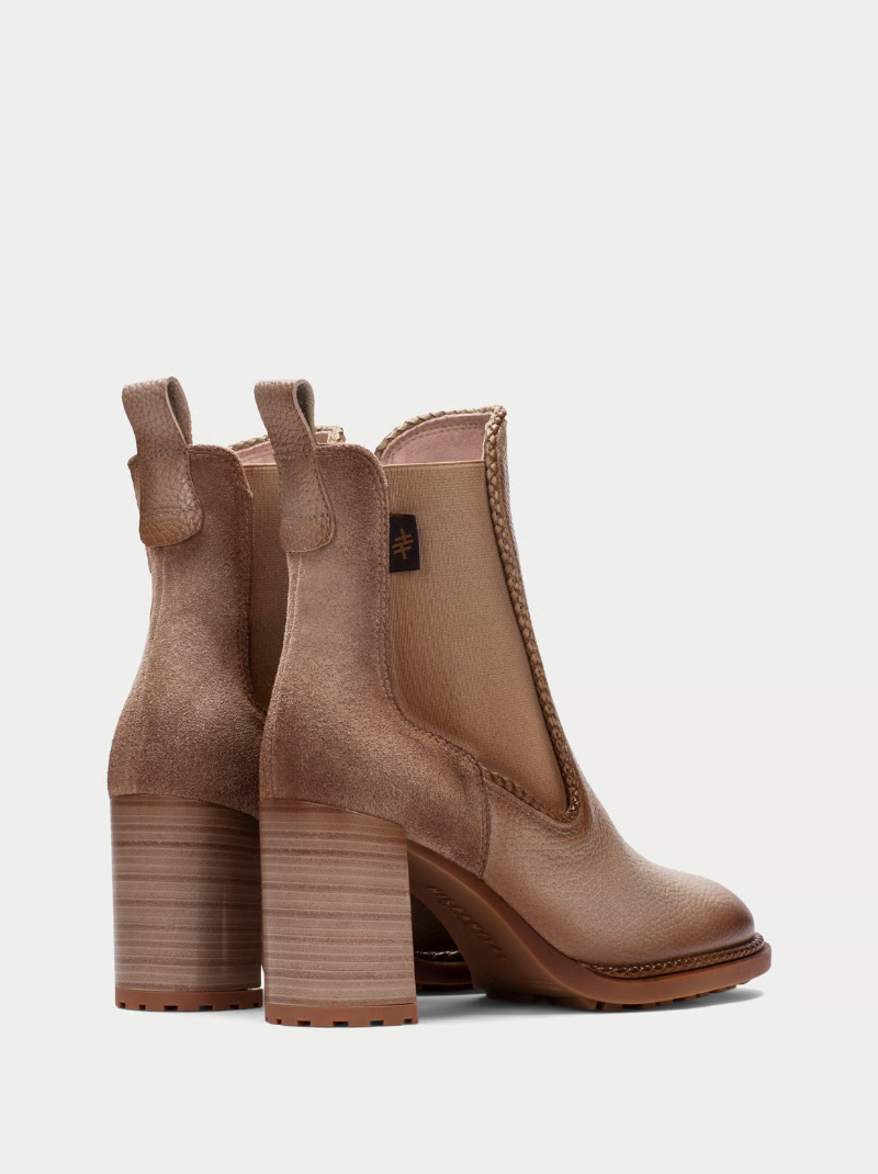 Hispanitas - Dark Beige Leather & Suede Mix Block Heel Boot