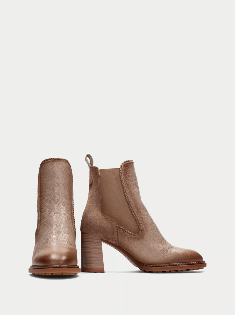 Hispanitas - Dark Beige Leather & Suede Mix Block Heel Boot