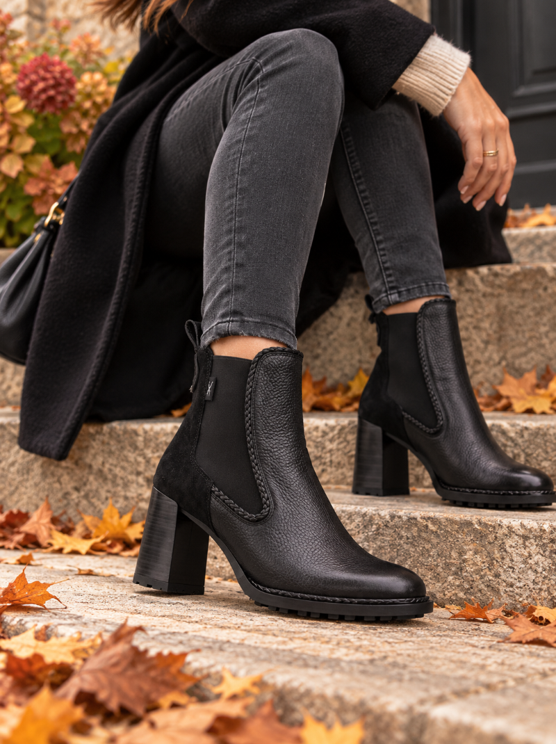 Hispanitas - Black Leather & Suede Mix Block Heel Boot