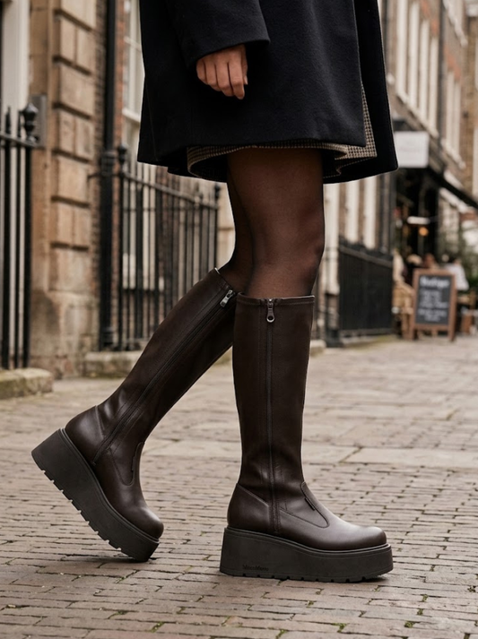 Marco Moreo - Karin Dark Brown Long Leather Chunky Sole Platform Boot