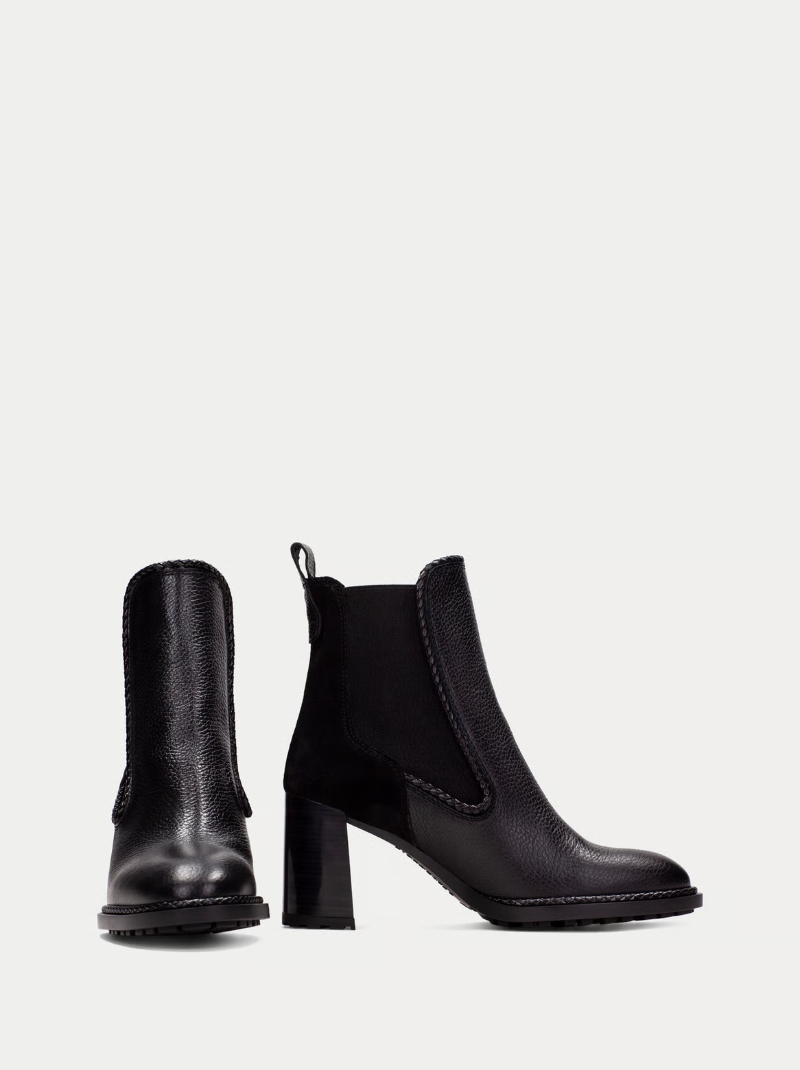 Hispanitas - Black Leather & Suede Mix Block Heel Boot