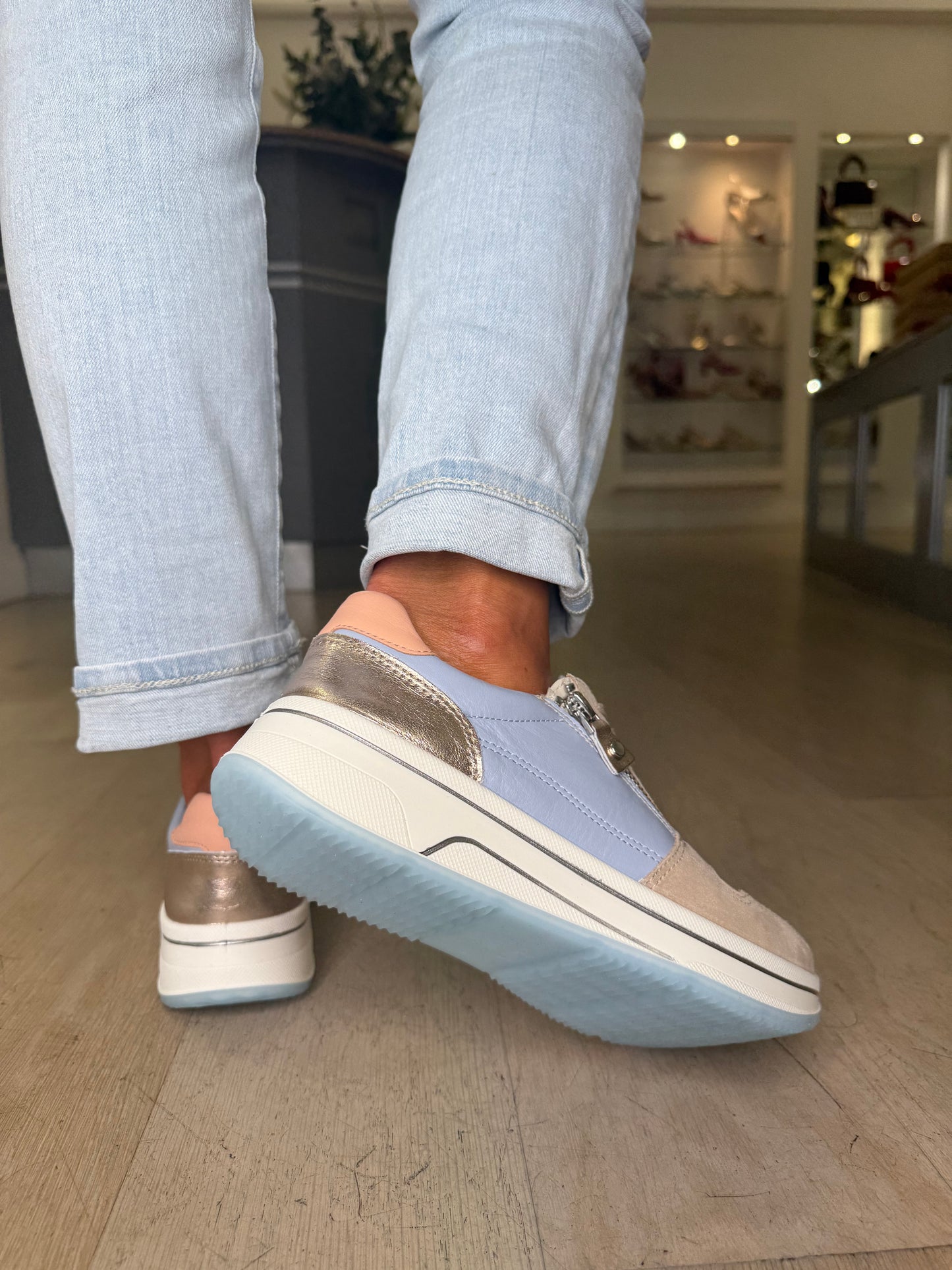 Ara - Sky Blue & Beige Suede Multi Coloured Trainer