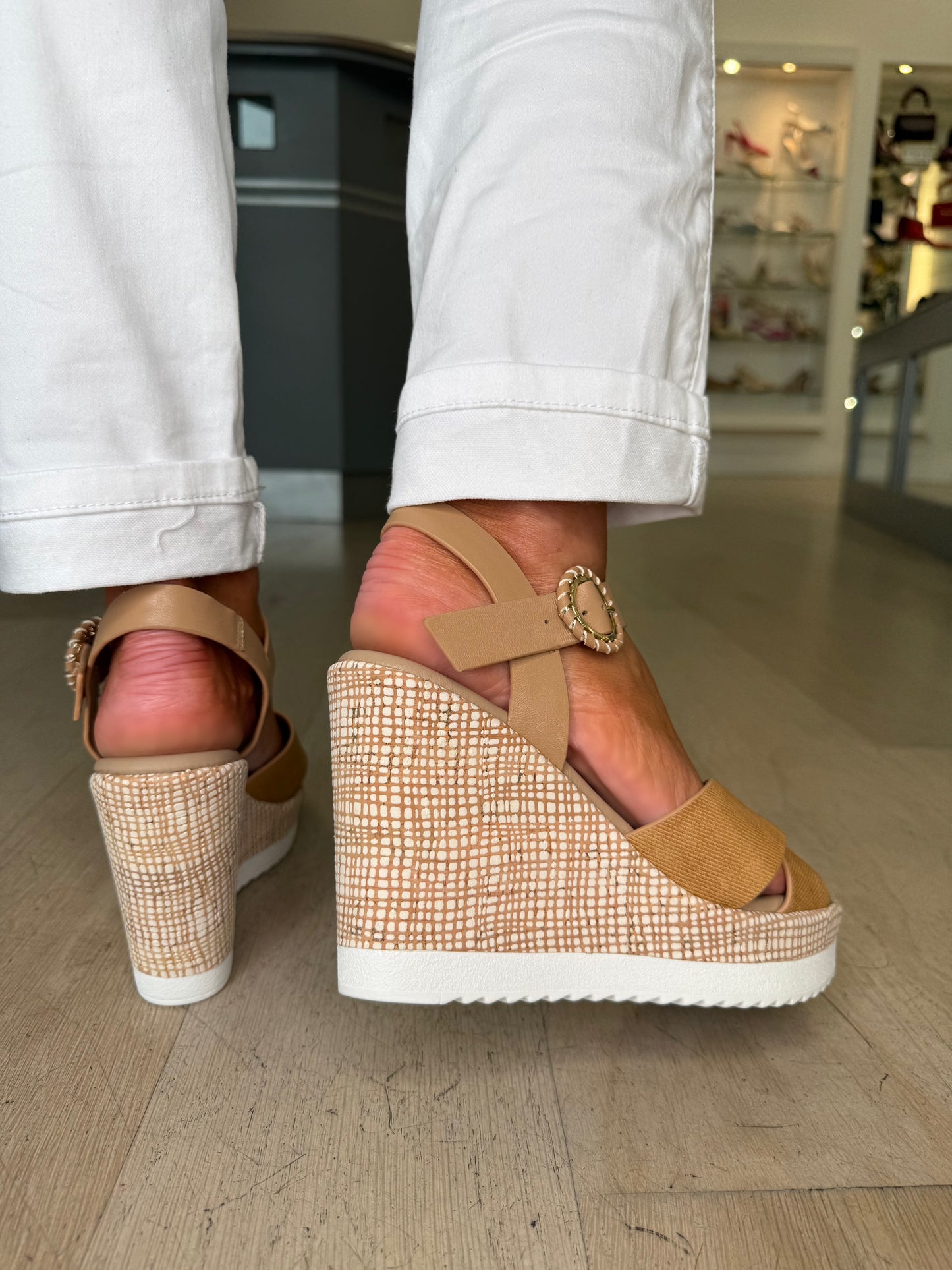 Repo - Tan Strappy Wedge Sandal