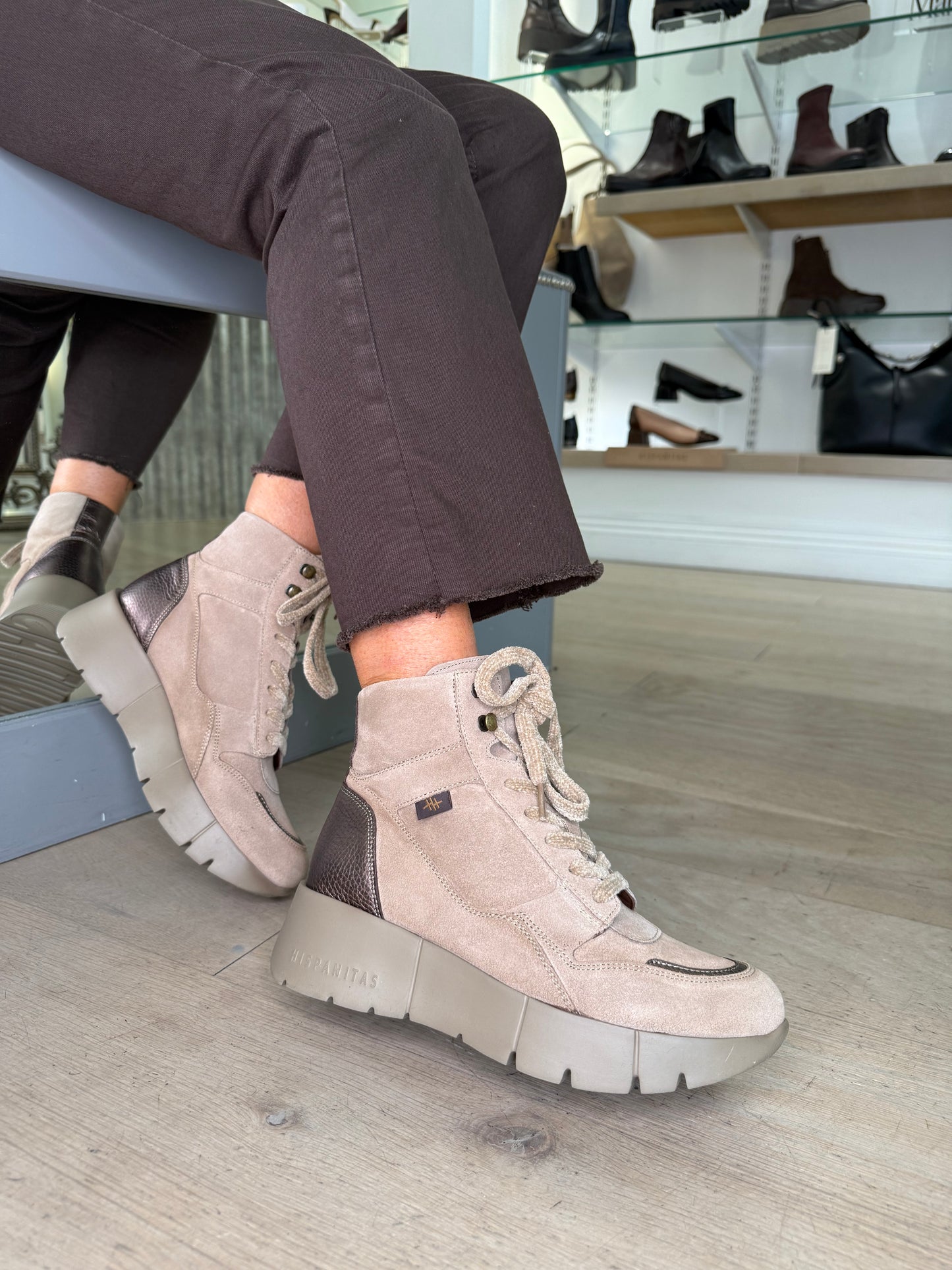 Hispanitas - Taupe Suede & Soft Bronze Mix Lace Up Sporty Boot