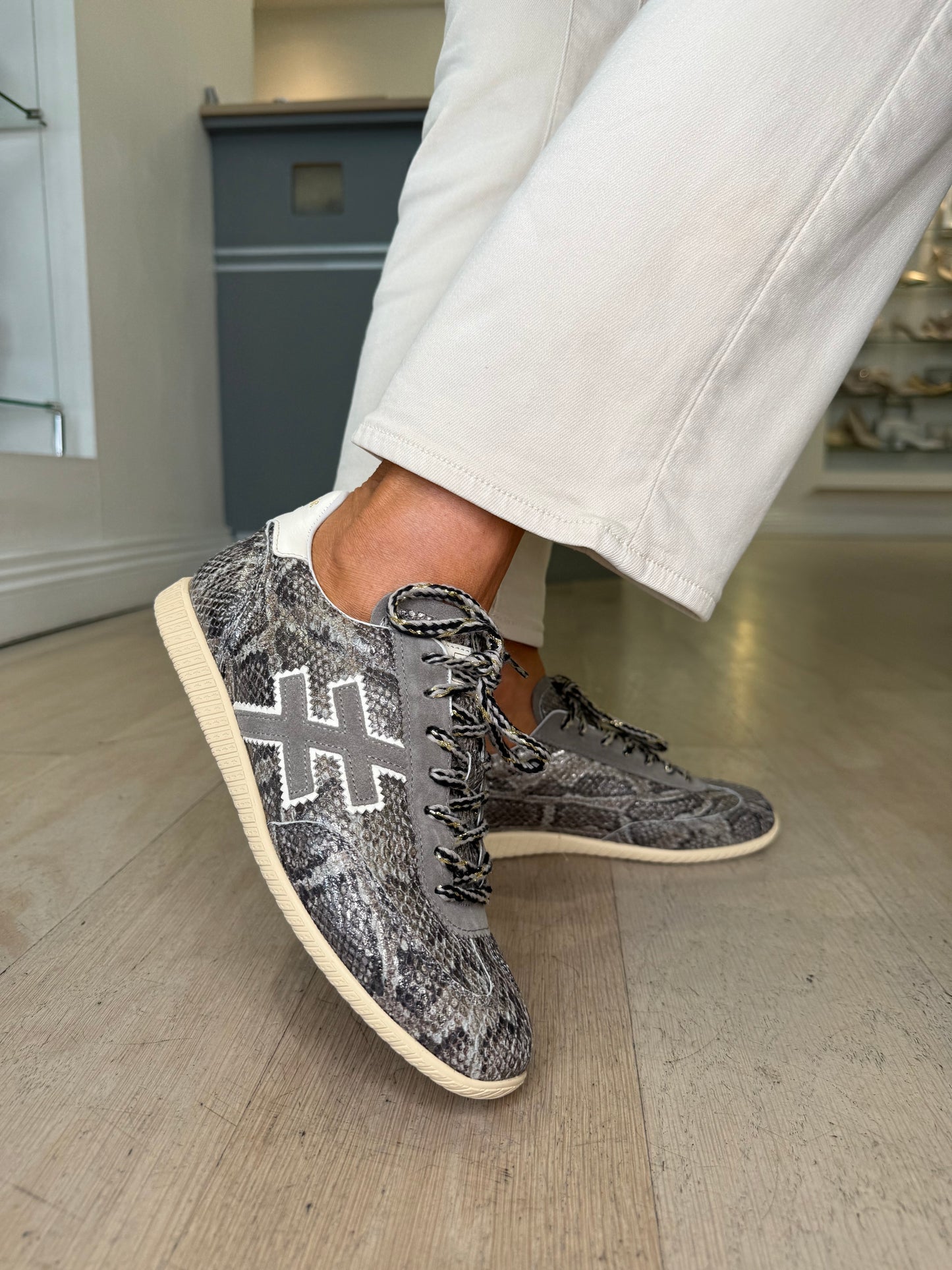 Another Trend - Stone & Grey Mix Snake Print Trainer