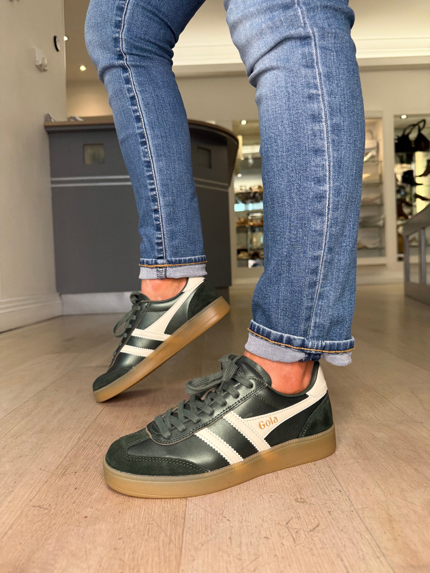 Gola - Viper Bottle Green Suede & Metallic Leather Trainer