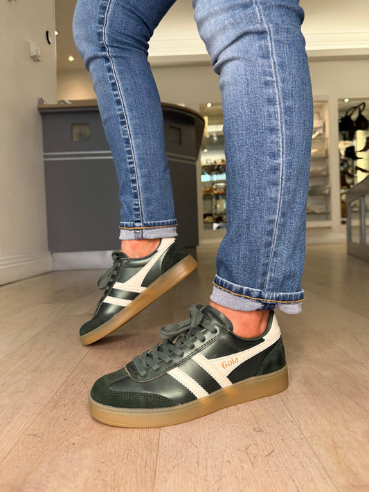 Gola - Viper Bottle Green Suede & Metallic Leather Trainer