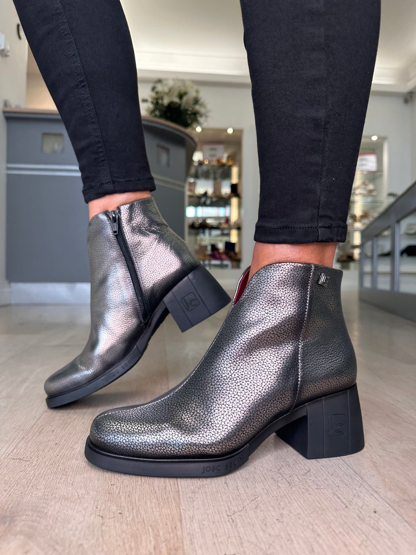 Jose Saenz - Silver Metallic Block Heel Boot