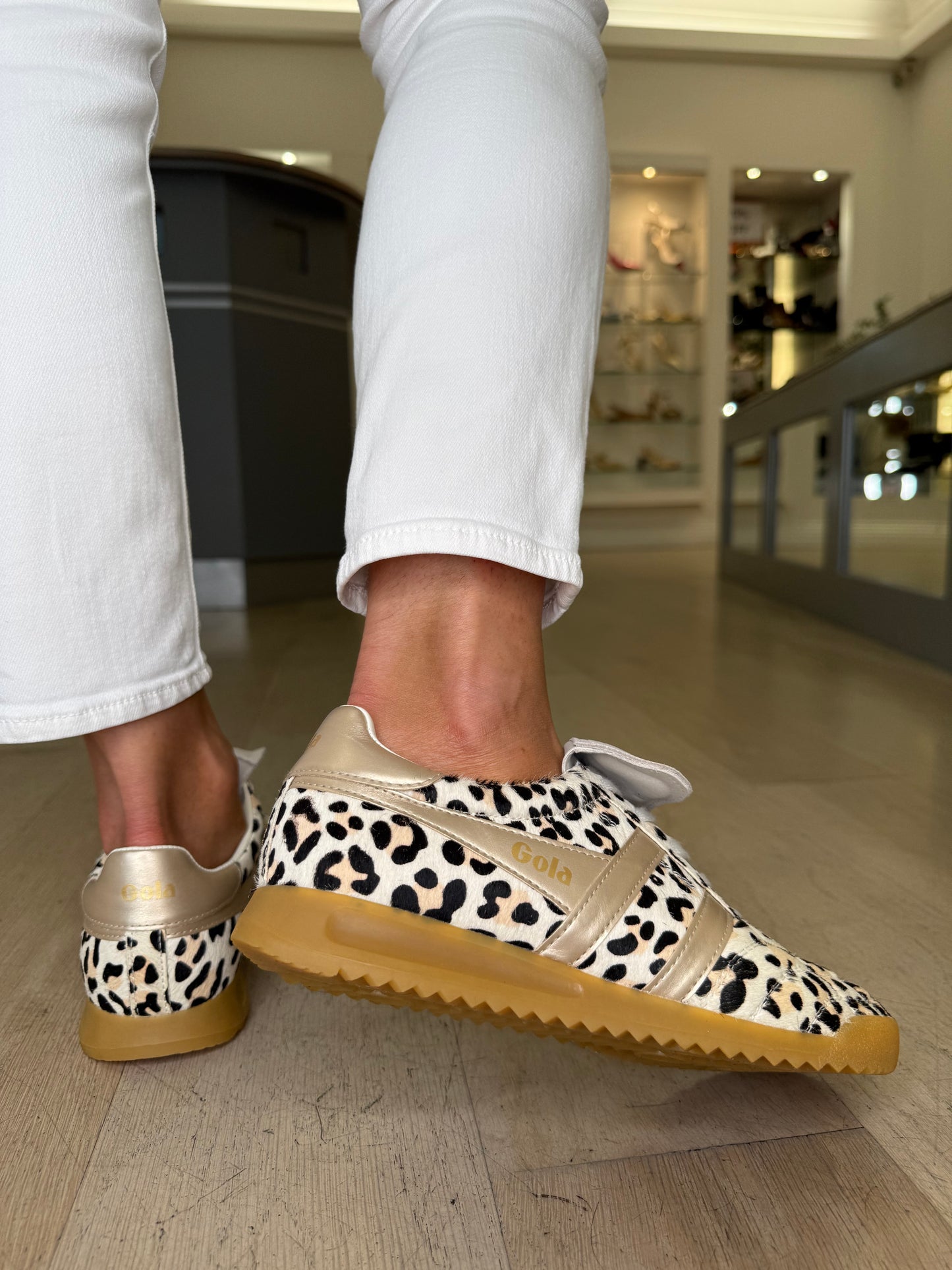 Gola - Stadium Leopard Print With Gold Trim & Turned Down Tongue