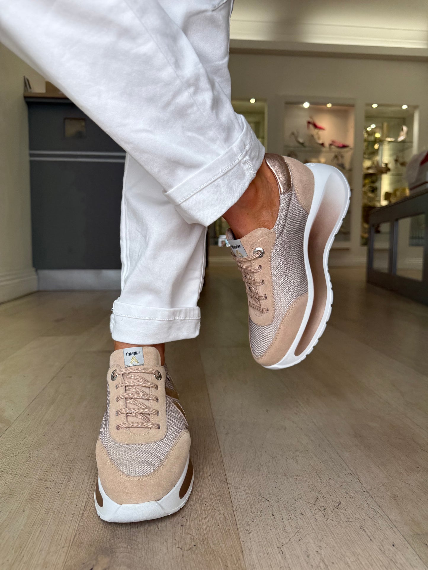 Callaghan - Sand Suede Lace Up Shoe With Rose Gold  Metallic Trim