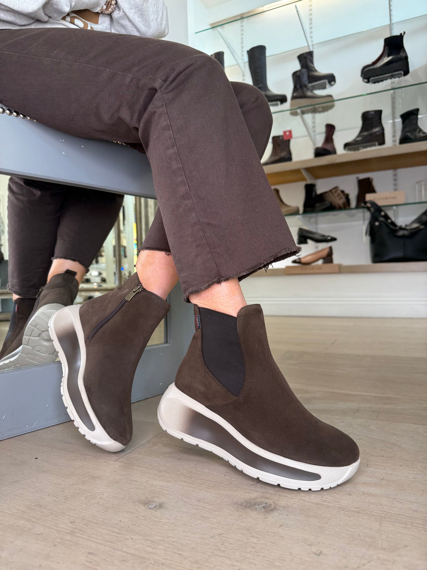Callaghan - Chocolate Brown Suede Sporty Sole Wedge Boot