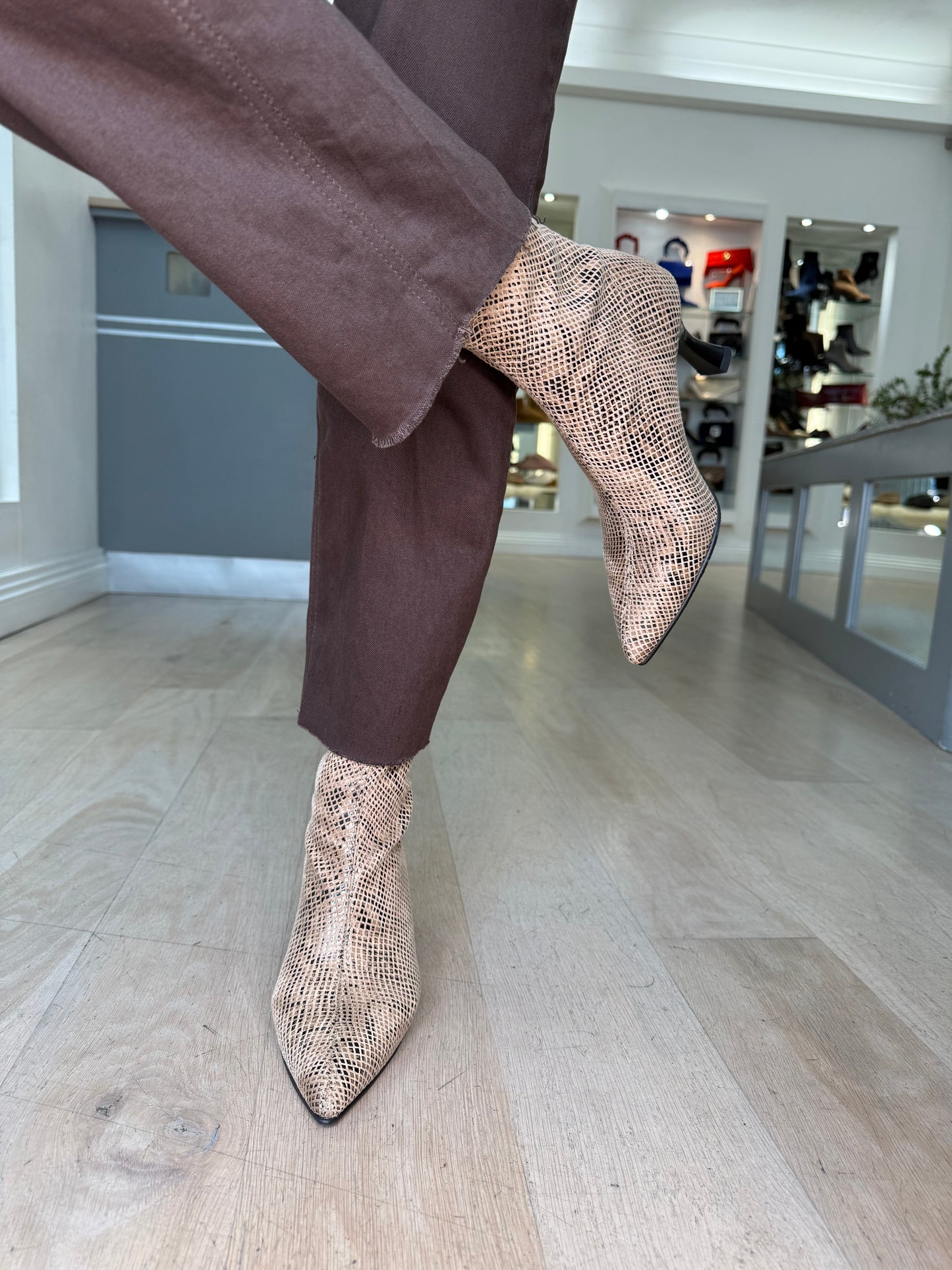Miss Elastic - Brown Snake Print Short Sock Boot