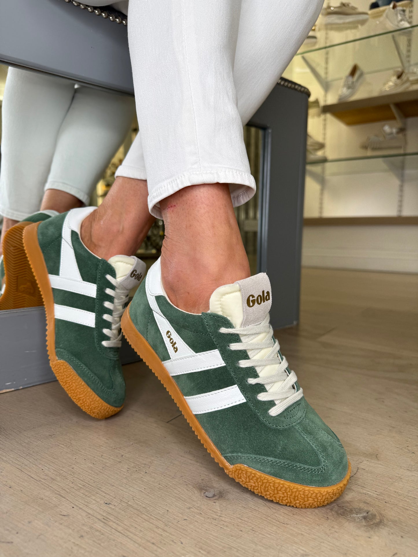Gola - Elan Evergreen Suede Trainer With White Leather Trim