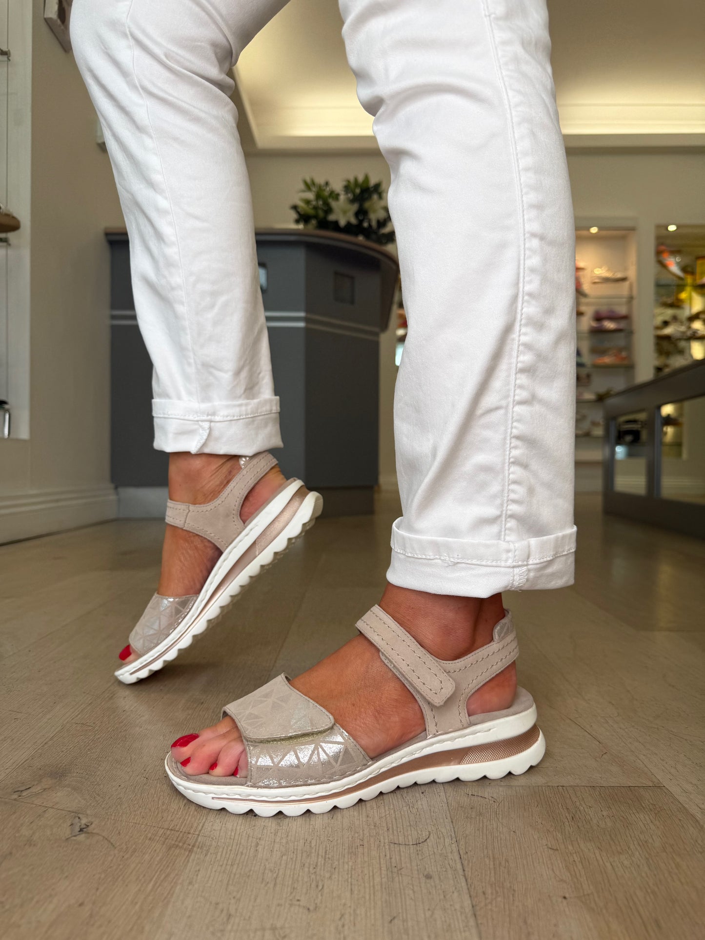 Ara -Soft Beige/ Silver Mix Velcro Strap Sandal