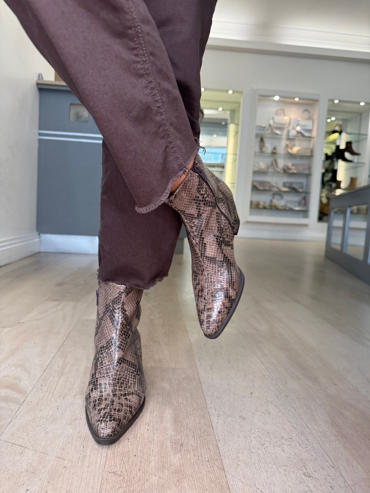 Unisa - Brown Mix Snake Print Western Style Boot