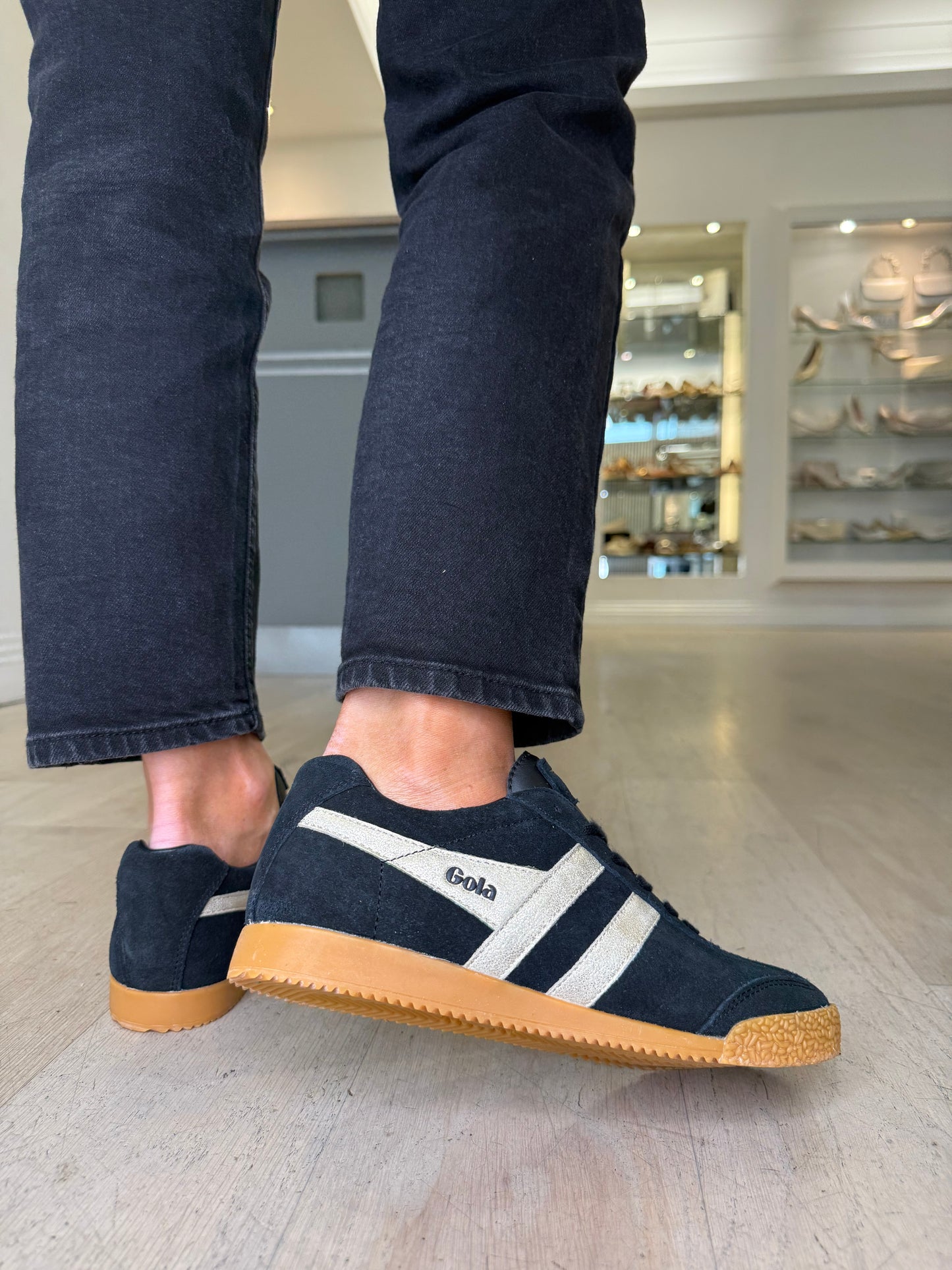 Gola -Harrier Mirror Black Suede Trainer With Gold Metallic Trim
