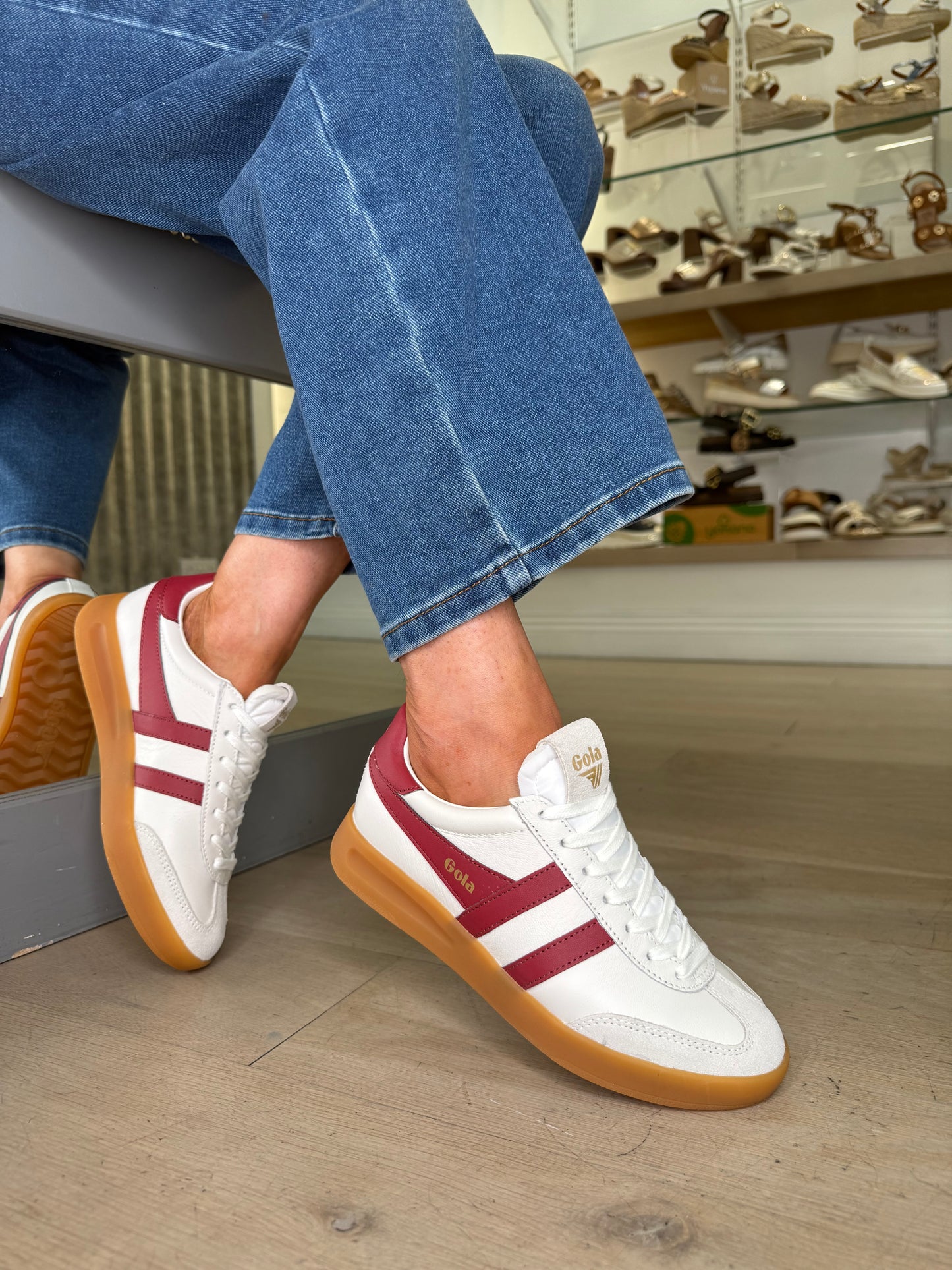 Gola - Cyclone White Trainer With Red Trim & Gum Sole