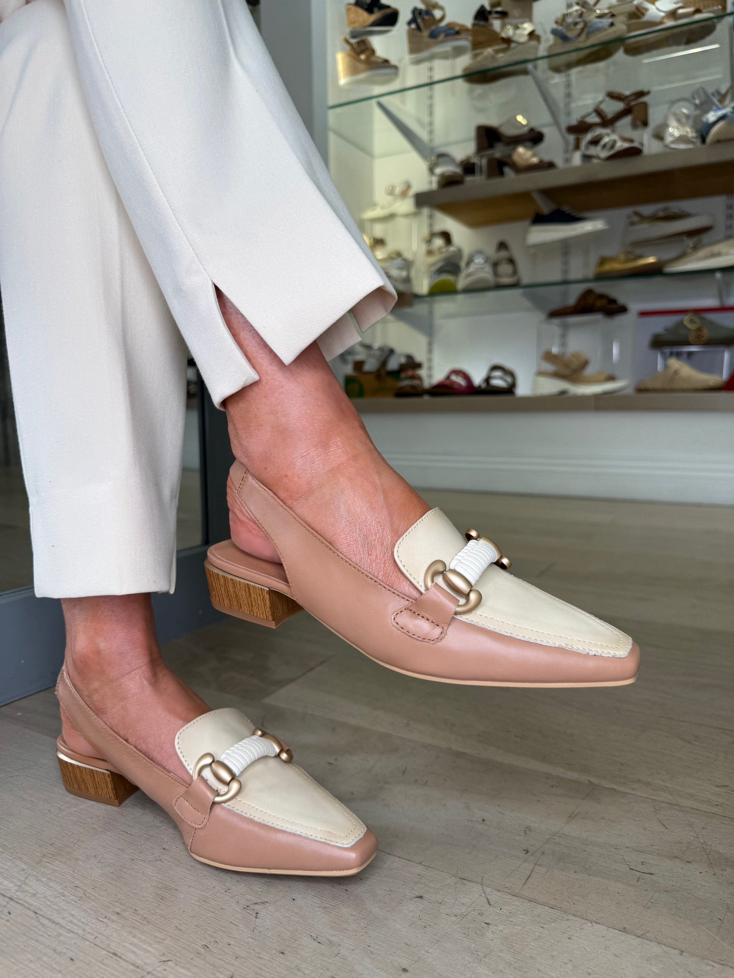 Hispanitas -Almond/ Butter Slingback Shoe With Buckle Trim