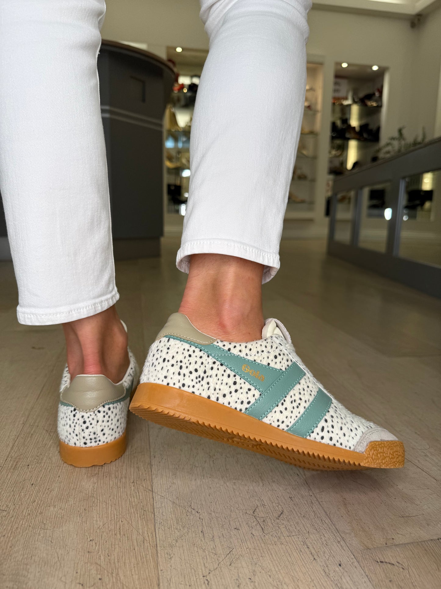 Gola - Elan Cheetah Print Trainer With Feather Grey Suede & Sage Green Trim