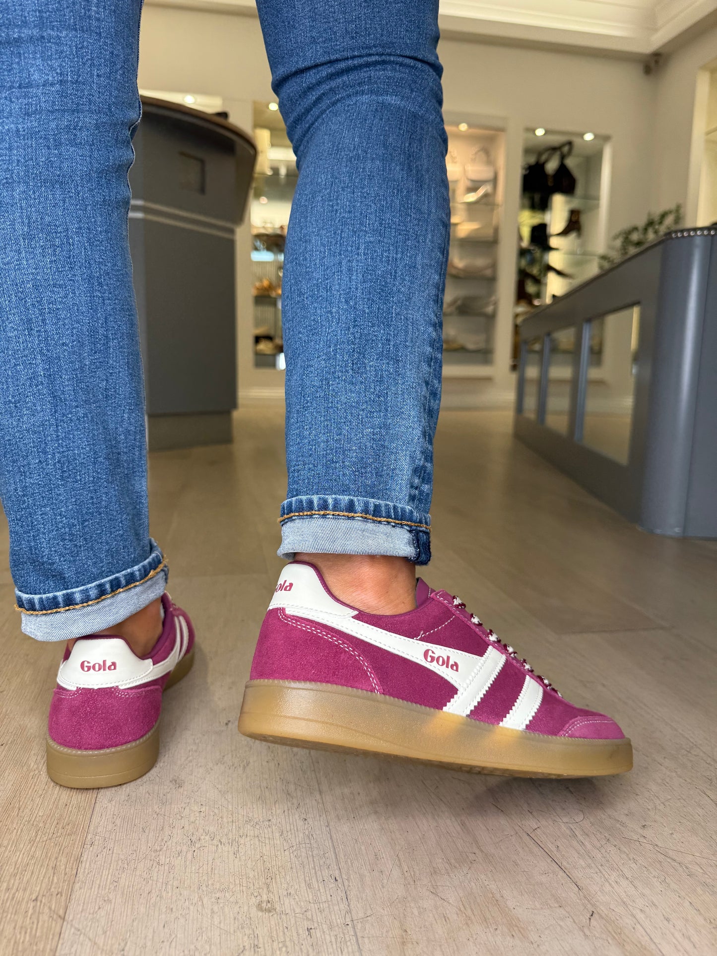 Gola - Viper Pink Suede Trainer With White Leather Trim