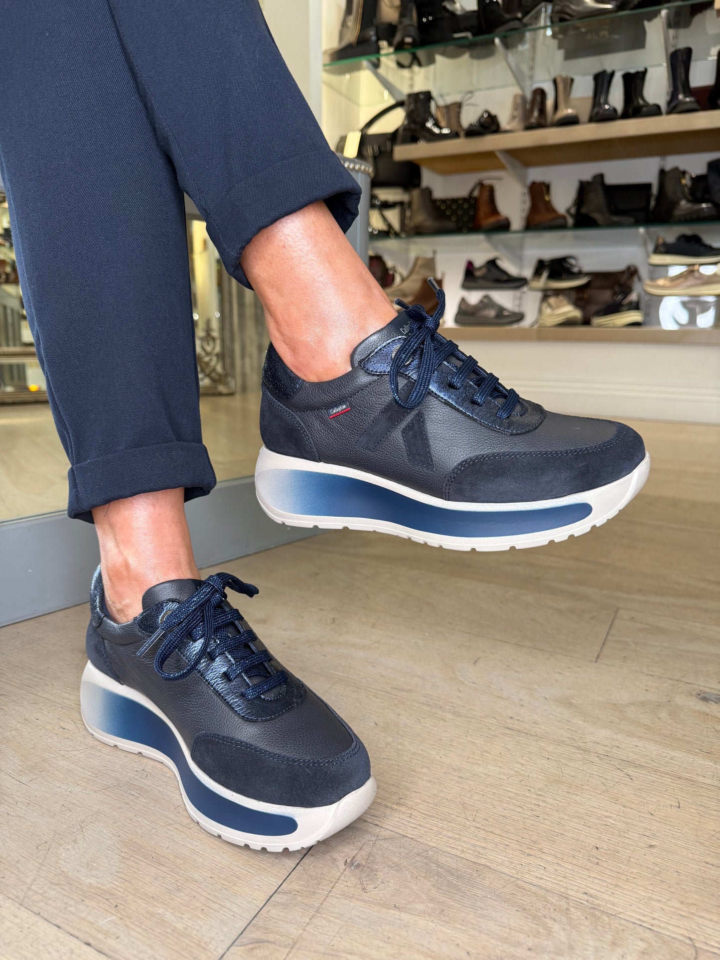 Callaghan - Dark Navy Mix Lace Up Chunky Sole Trainer