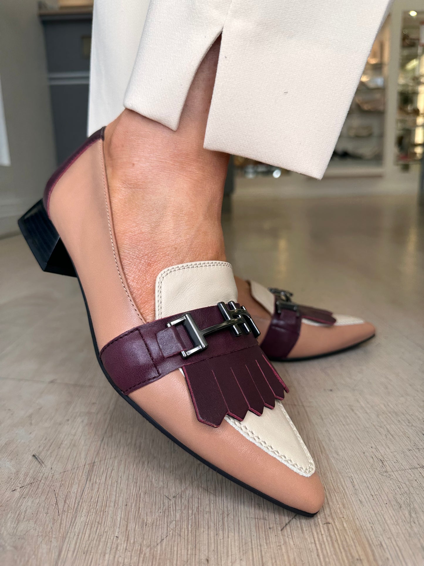 Hispanitas - Dali Almond / Wine / Cream Leather Pointy Toe Slip On Loafer