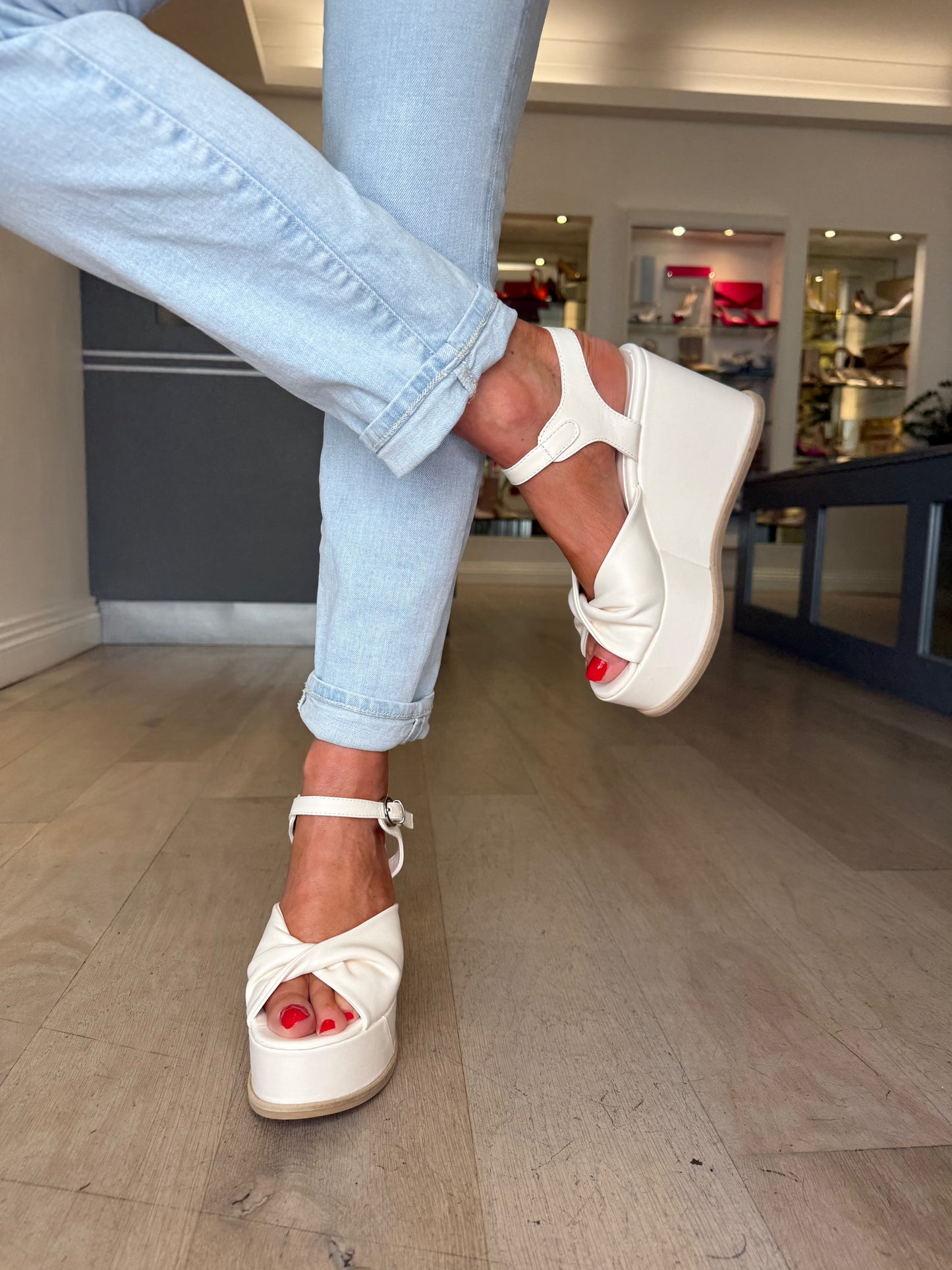 Marco Moreo -Luna Milk Latte Criss Cross High Wedge Sandal