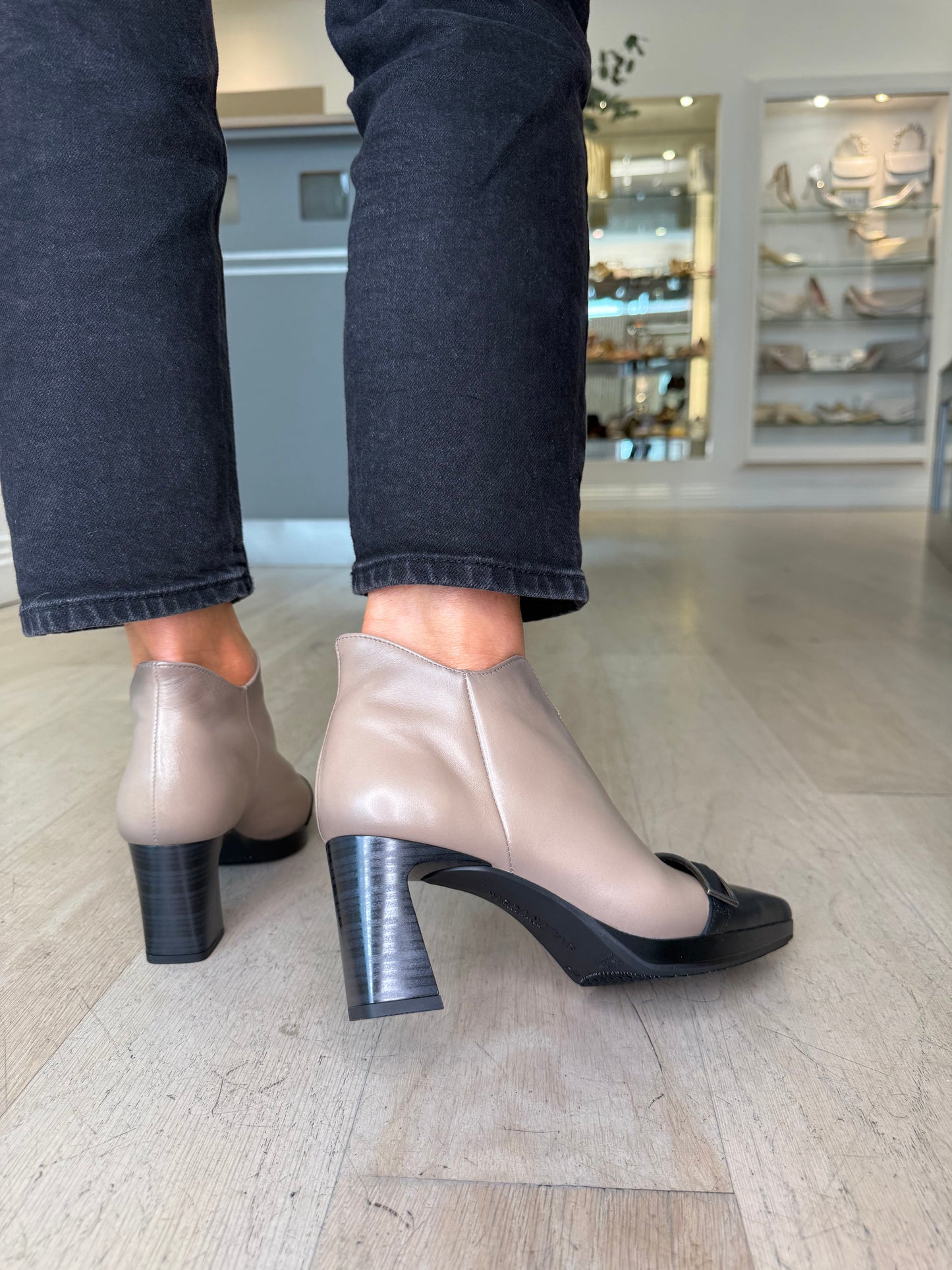 Hispanitas - Taupe Leather Shoe Boot With Black Trim