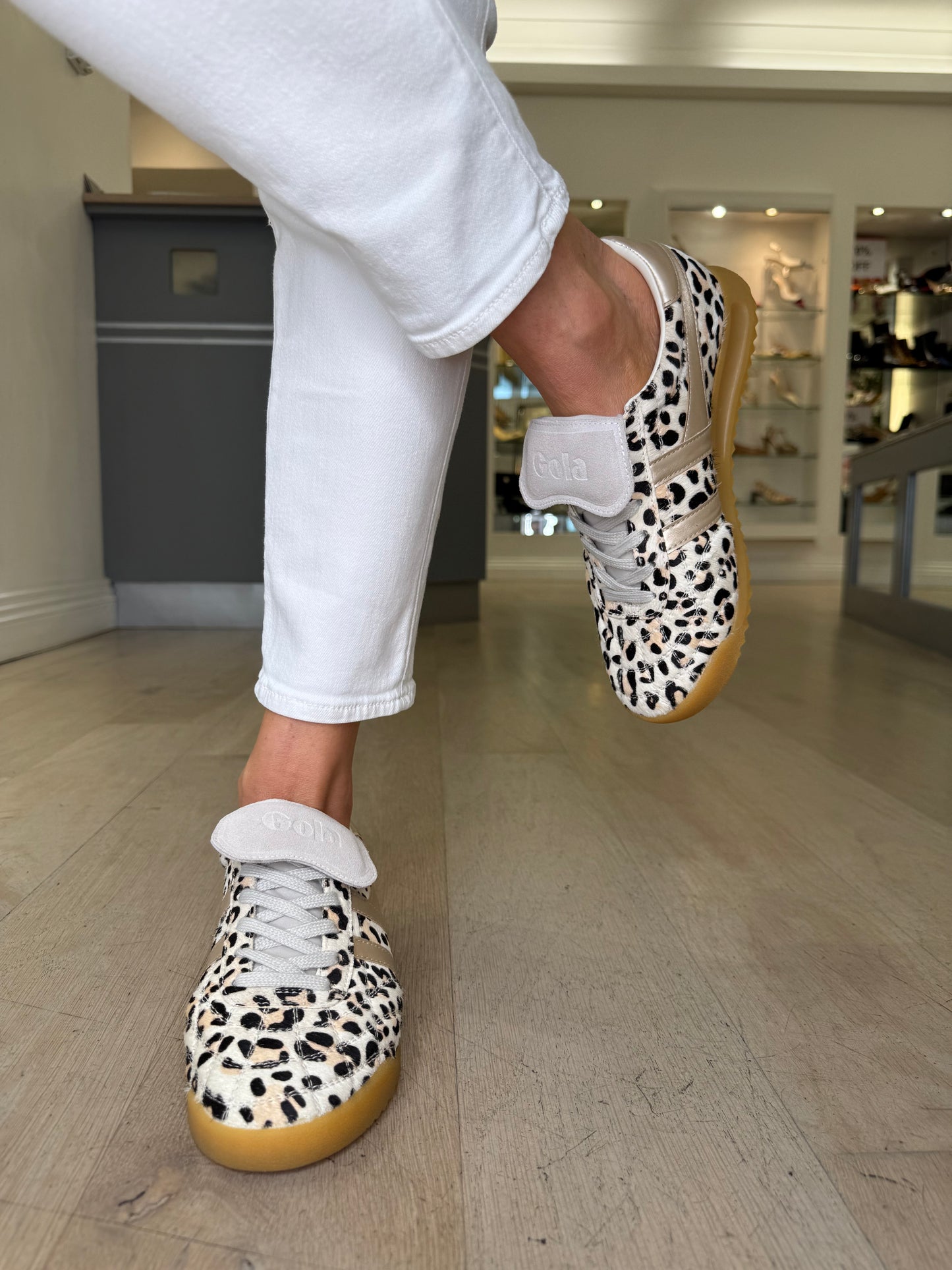 Gola - Stadium Leopard Print With Gold Trim & Turned Down Tongue