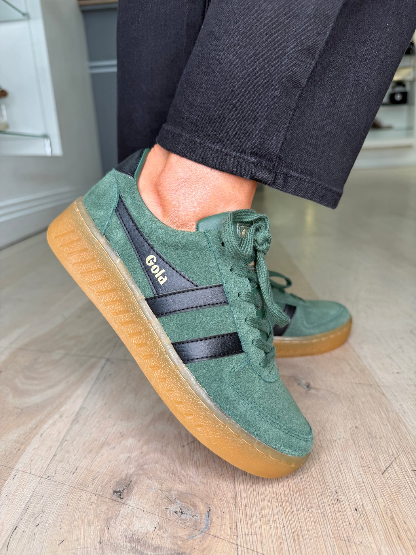 Gola - Grandslam Evergreen Suede Trainer With Black Leather Trim & Gum Sole