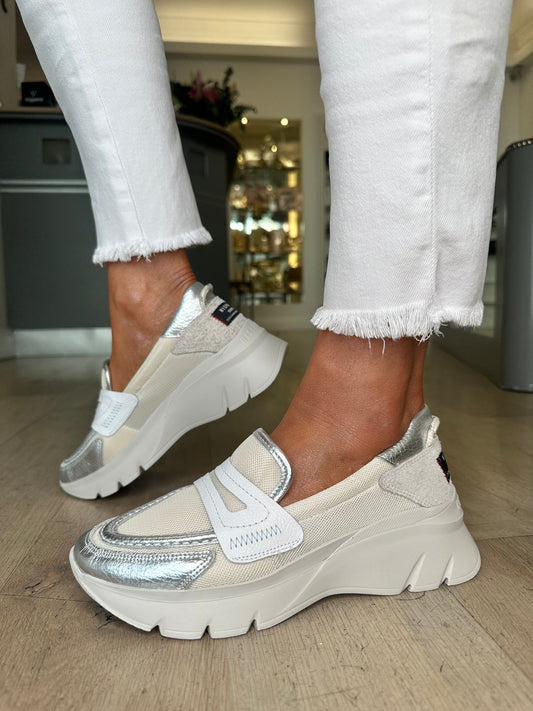 Hispanitas -Cream Mesh/Metallic Silver Slip On Sporty Shoe