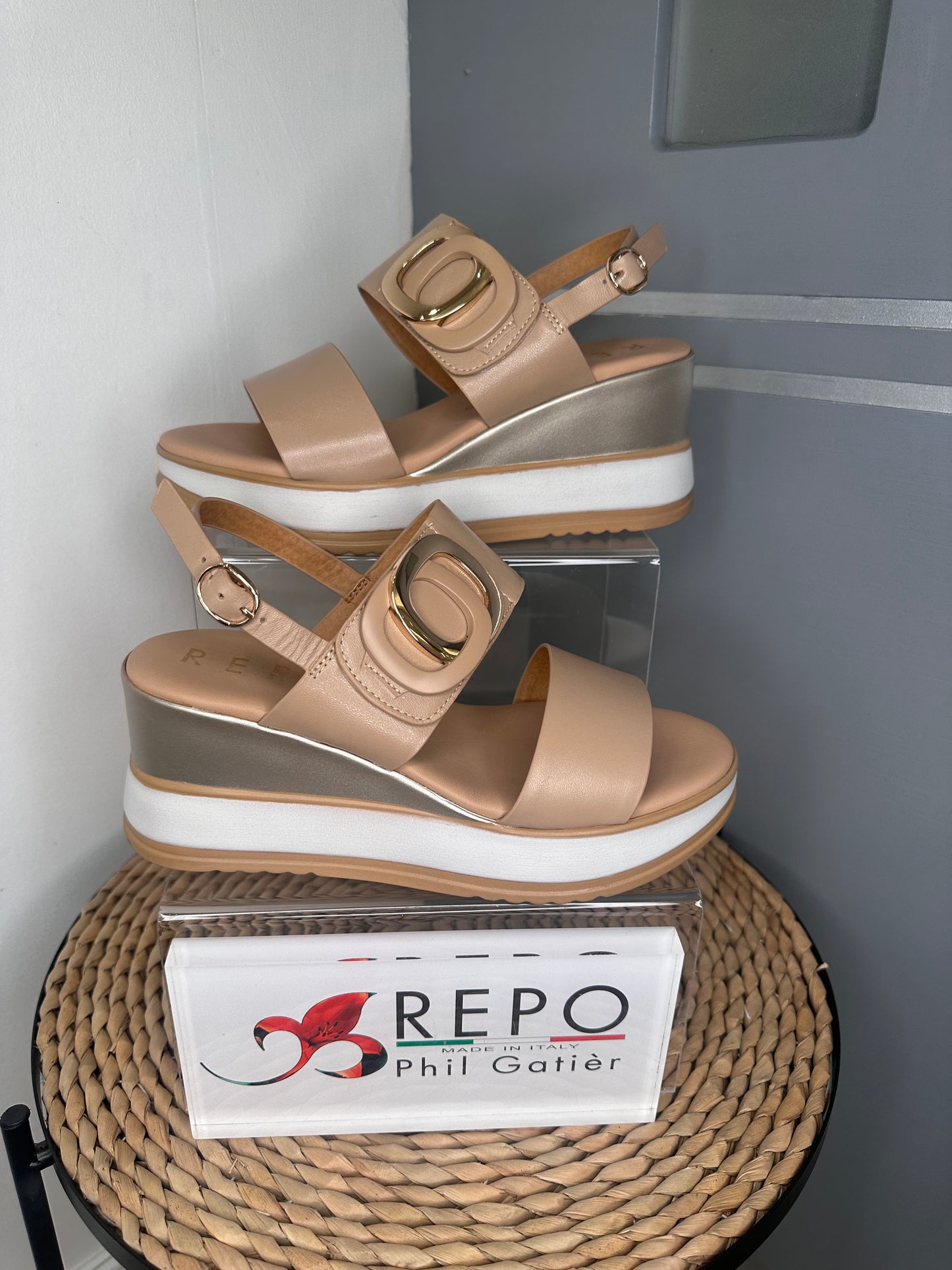 Repo -  Camel 2 Strap Wedge Sandal