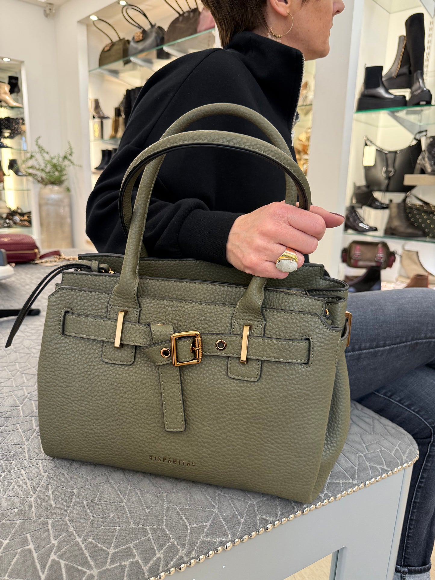 Hispanitas -Army Green Tote Bag With Rose gold Hardware