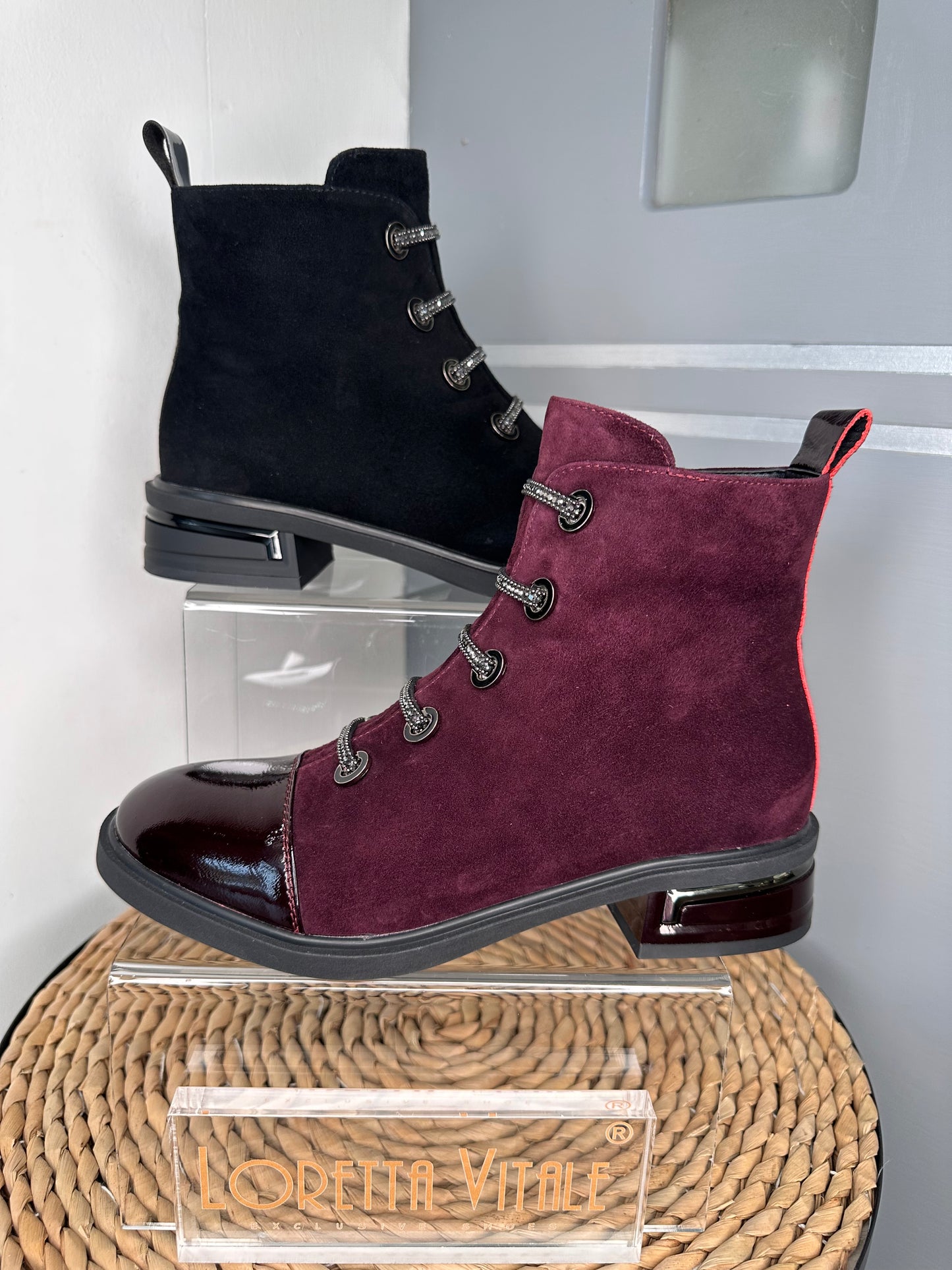 Loretta Vitale - Wine Suede & Patent Toe Mix Chelsea Style Boot