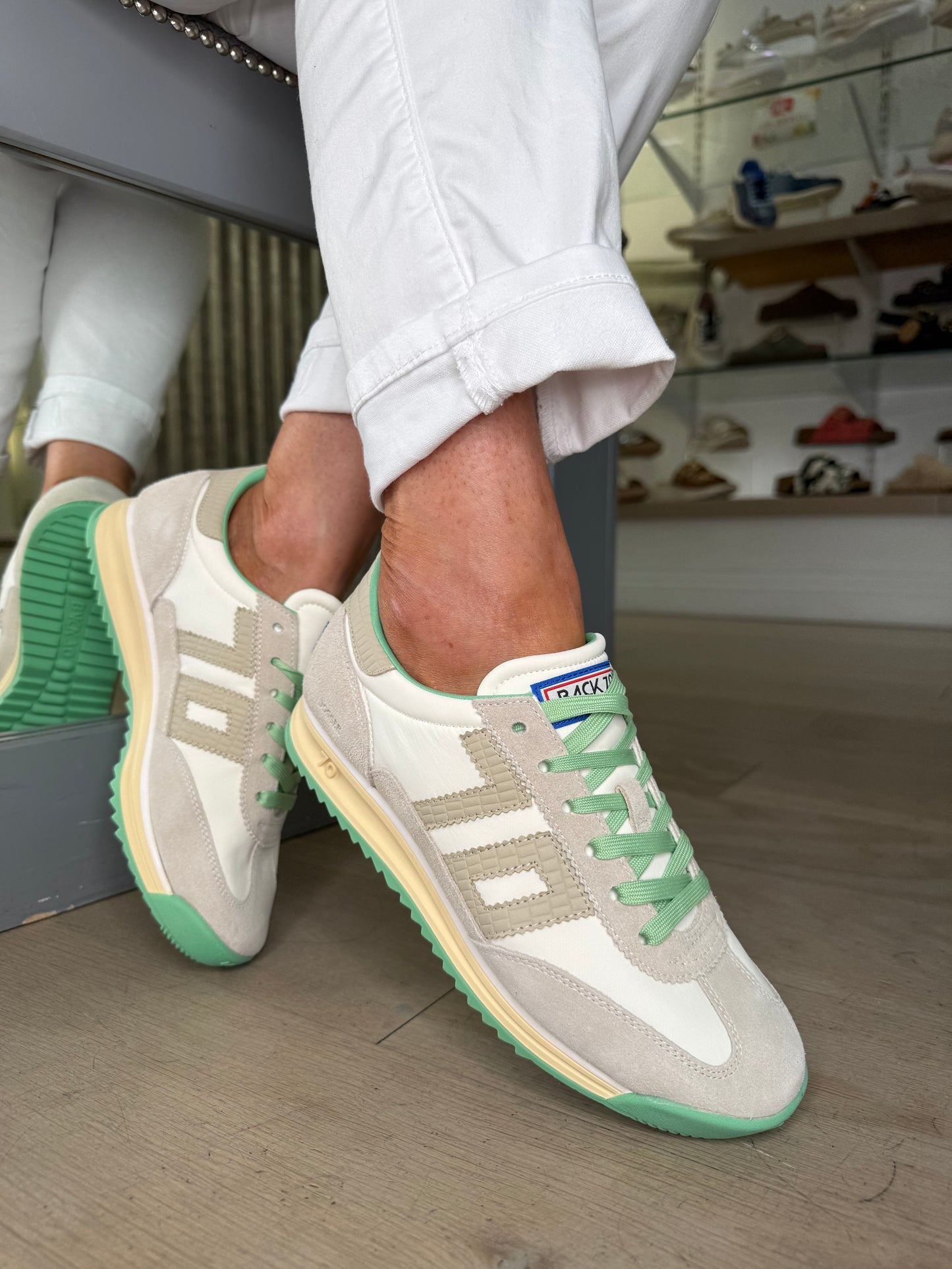 Back 70 - Mint Green/Stone Suede Trainer