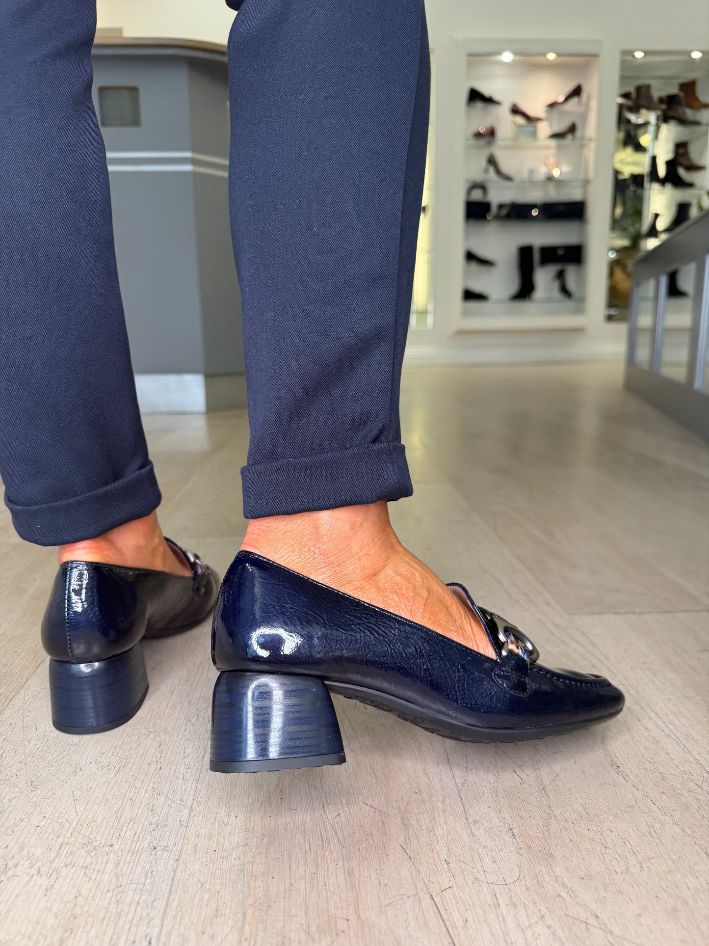 Hispanitas - Dark Navy Flexy Patent Block Heel Shoe