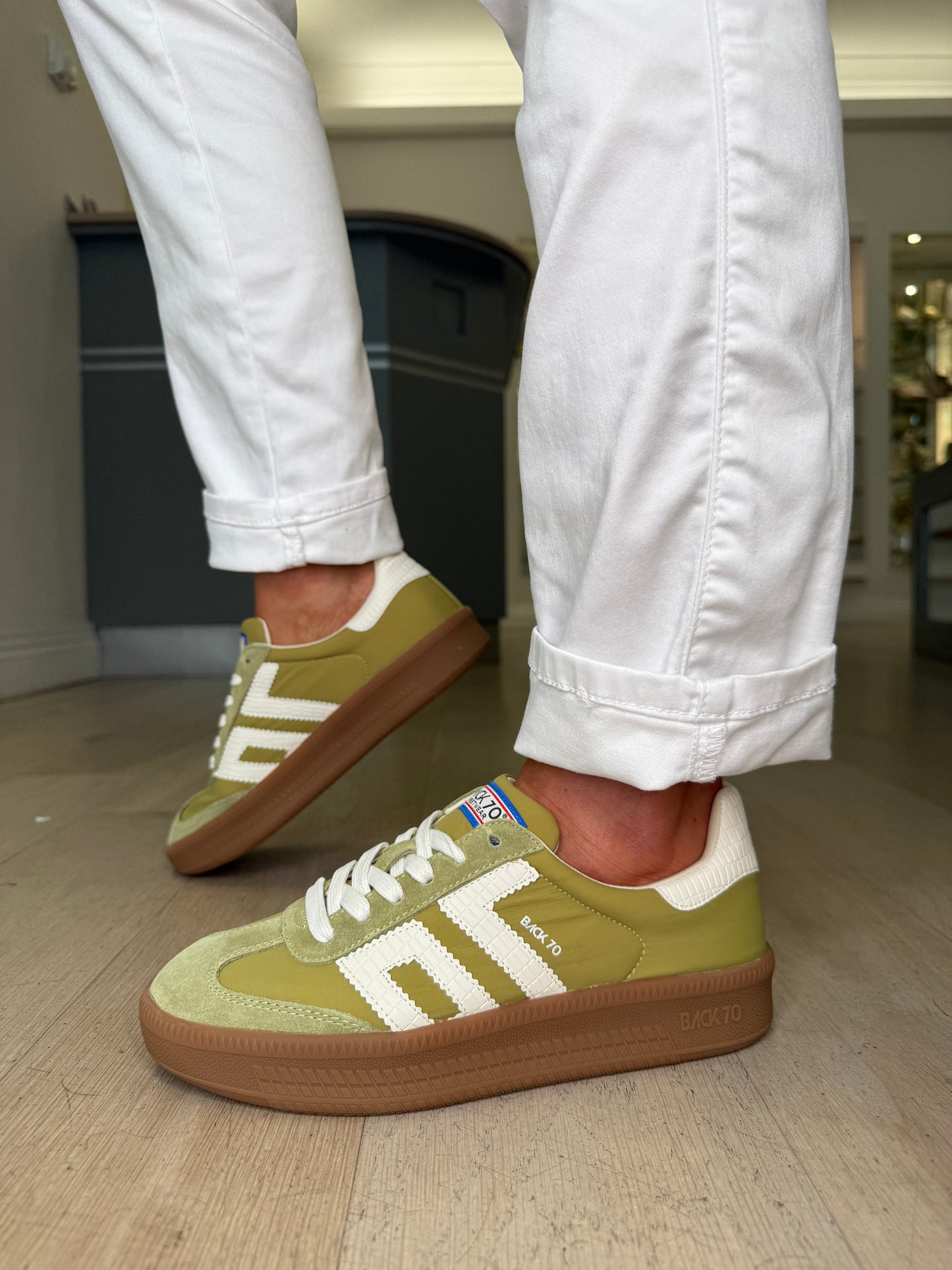 Back 70 - Olive Suede & Fabric Mix Platform Trainer