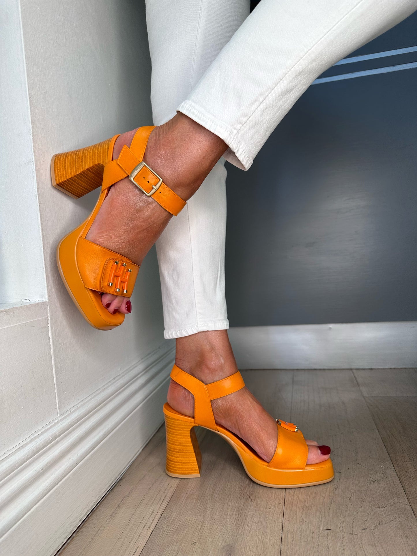 Hispanitas - Orange Block Heel Sandal With Platform Sole